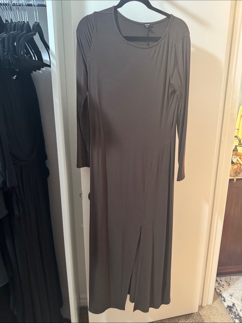 Express Black Long Sleeve Maxi Dress with Subtle Paneling